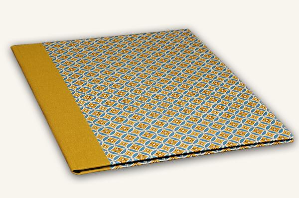Binder geometric design, mustard yellow, blue